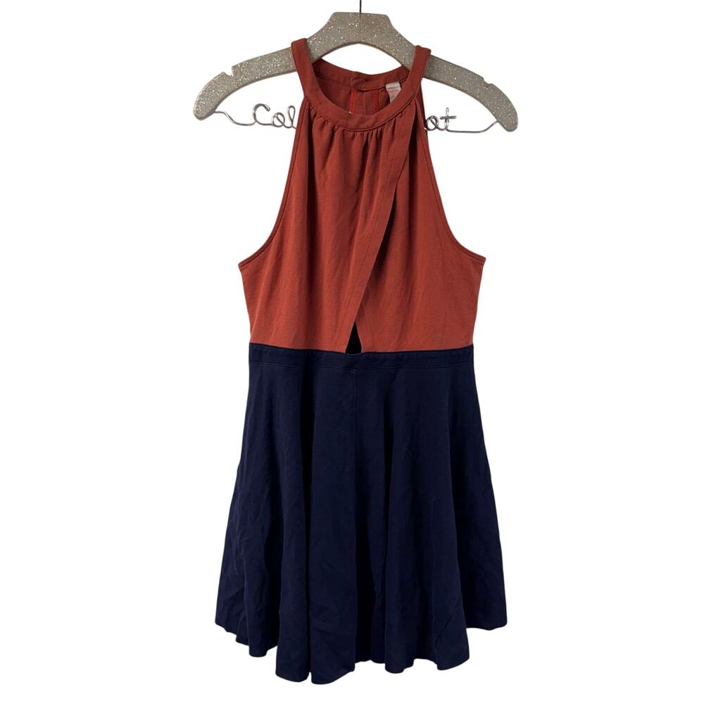 FP Beach Mini Dress Sleeveless Cut Out Small Orange Blue Comfy Casual